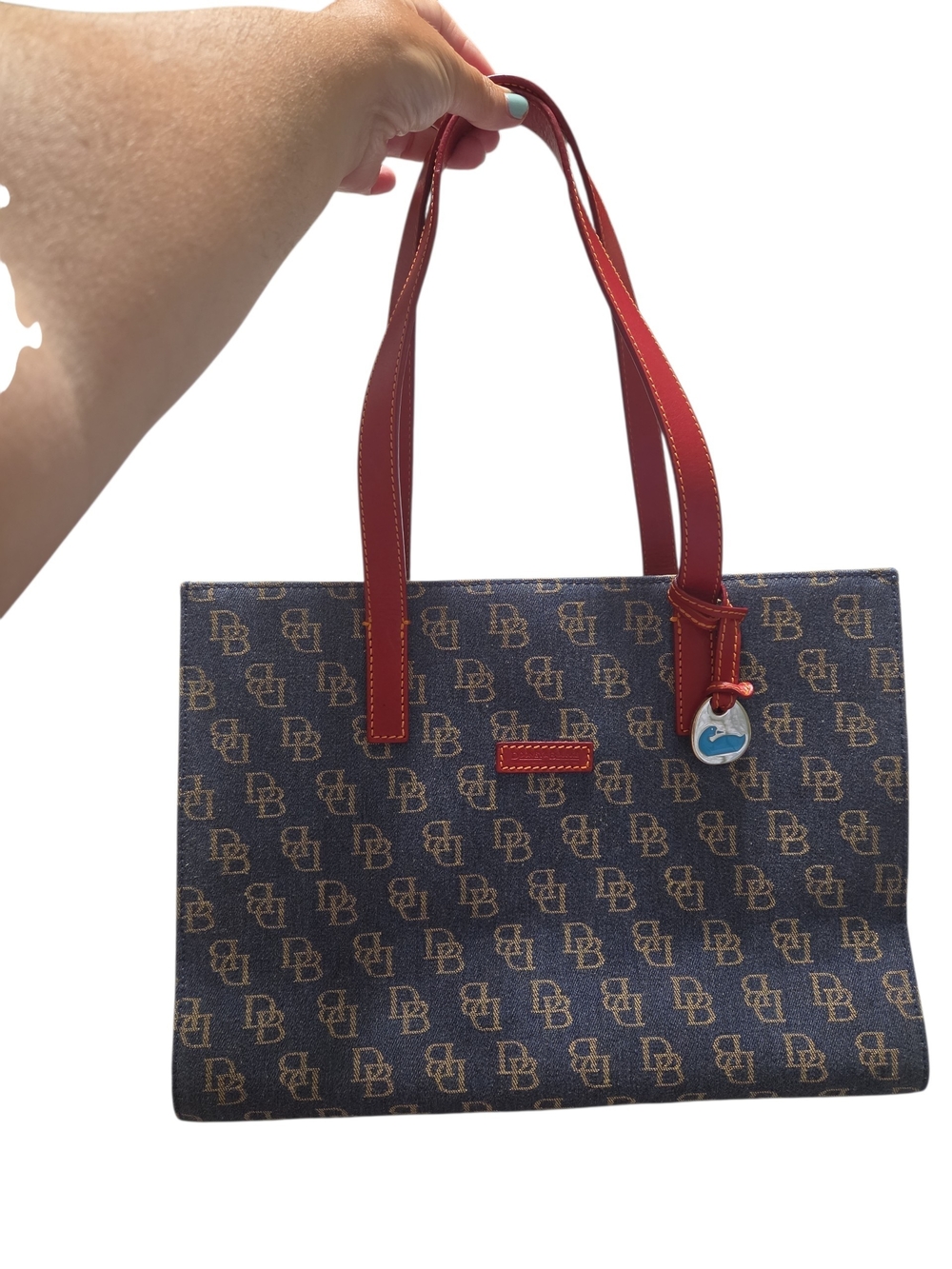 Dooney & Bourke Red-Handle Signature Denim Tote Bag - Picture 6 of 7